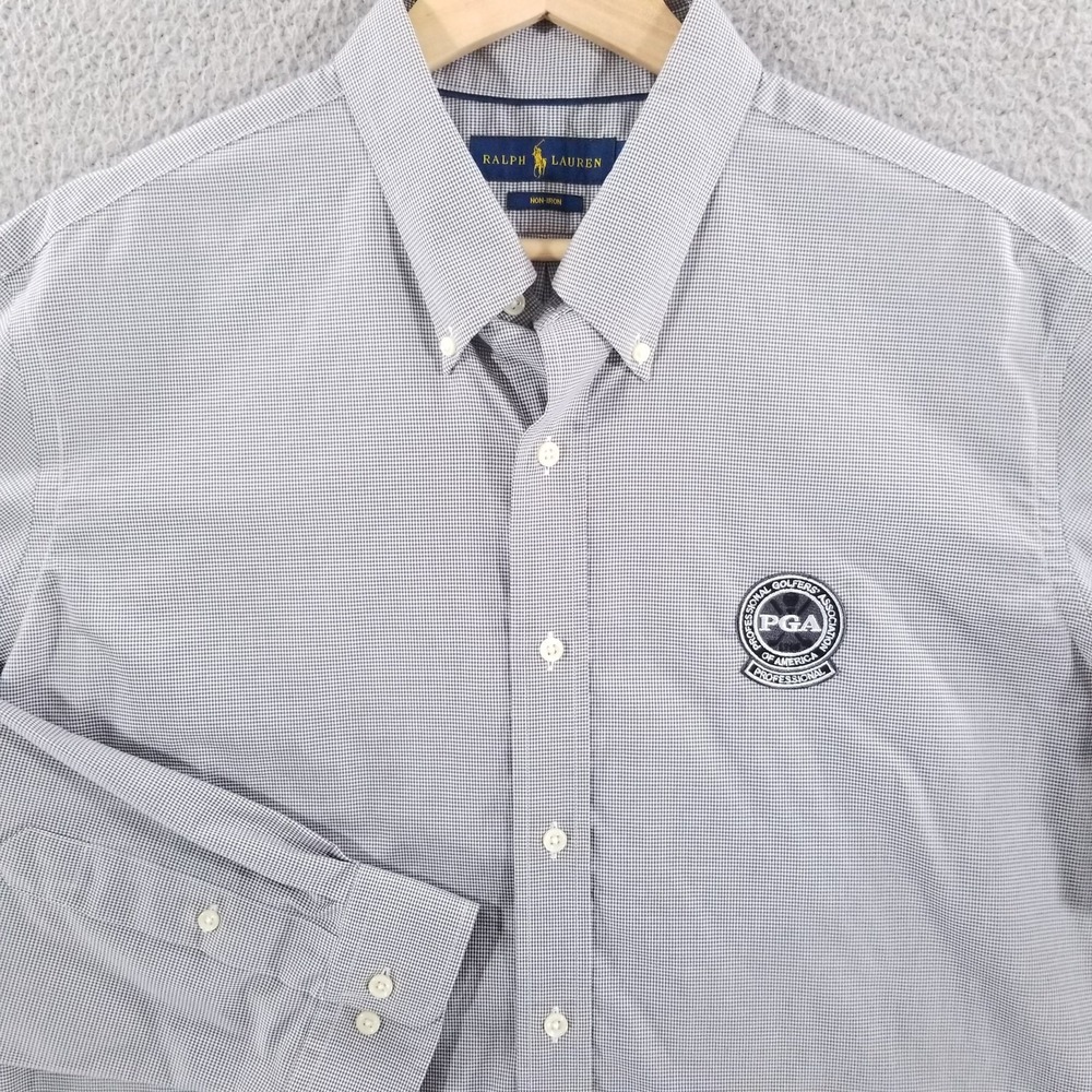 Ralph Lauren Shirt Mens XL Gray Check PGA Member Non-Iron Button Down Golf